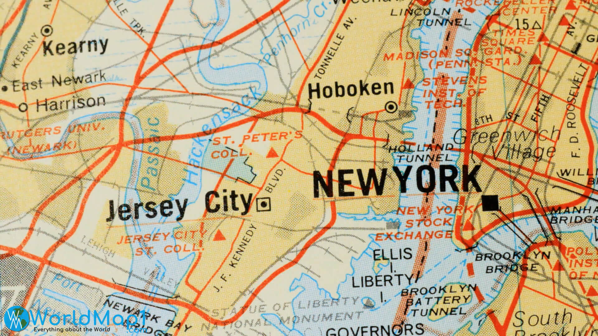 New York Map with Jersey City